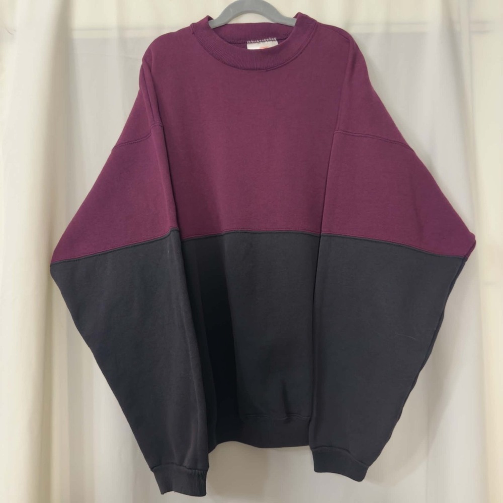 Vintage 90s Hanes Size Large Purple Black Colorblock Sweatshirt Grandpacore